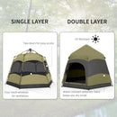 Outsunny 4 Person Camping Tent Festival Hiking Shelter, Dark Green