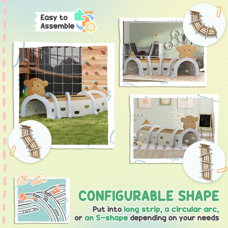 AIYAPLAY Kids Play Tunnel for Crawl and Climb, Monkey Design, Brown