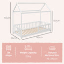 HOMCOM House-Shaped Kids Bed Frame with Safety Fence for Boys Girls, White