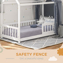 HOMCOM House-Shaped Kids Bed Frame with Safety Fence for Boys Girls, White