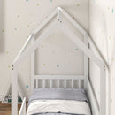 HOMCOM House-Shaped Kids Bed Frame with Safety Fence for Boys Girls, White