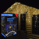 480 LED 11.8m Snowing Iciclebrights Indoor Outdoor Multifunction Christmas Icicle Lights on Clear Cable with Timer in Warm White