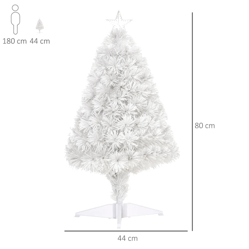 Christmas Time 2.5FT Prelit Artificial Tabletop Christmas Tree with Fibre Optics Holiday Home Xmas Decoration for Table and Desk, White