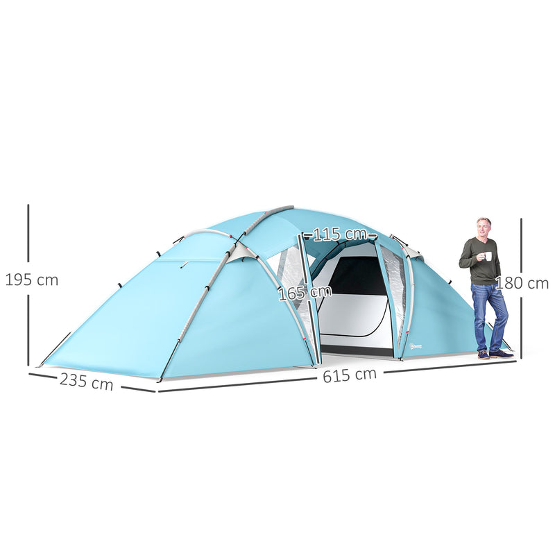 Outsunny 4-6 Man Family Camping Tent W/ 2 Bedrooms, A Living Room - Grey/Blue