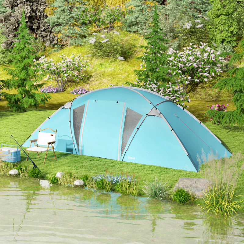 Outsunny 4-6 Man Family Camping Tent W/ 2 Bedrooms, A Living Room - Grey/Blue