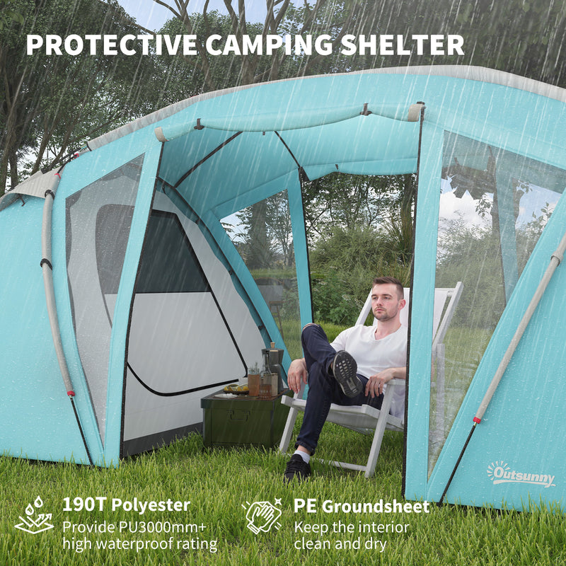 Outsunny 4-6 Man Family Camping Tent W/ 2 Bedrooms, A Living Room - Grey/Blue
