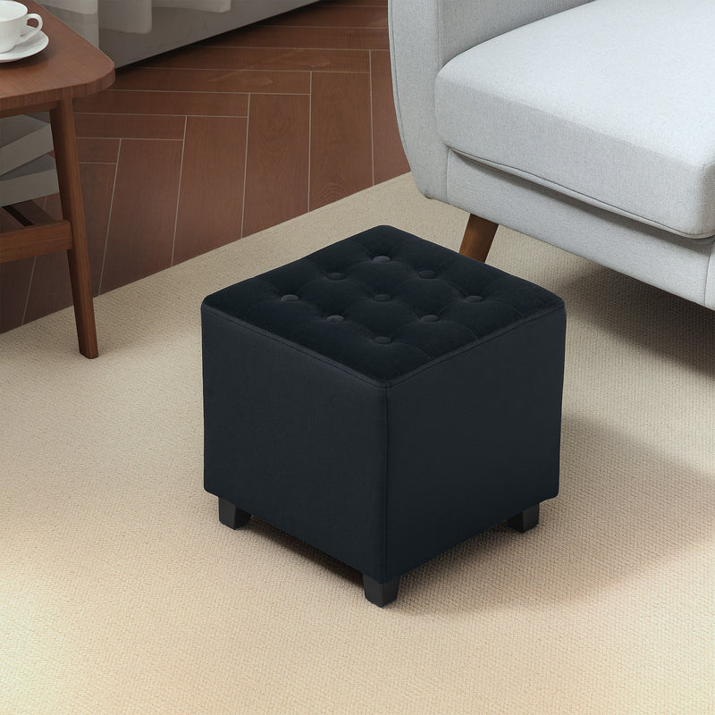 HOMCOM Square Footstool Small Ottoman with Wood Legs for Bedroom