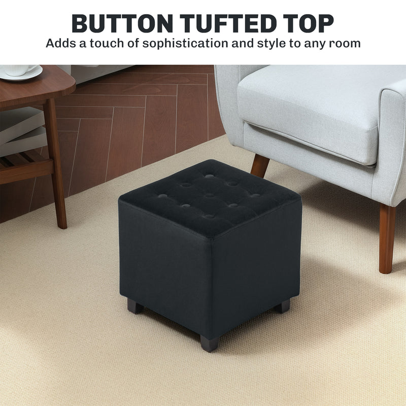 HOMCOM Square Footstool Small Ottoman with Wood Legs for Bedroom