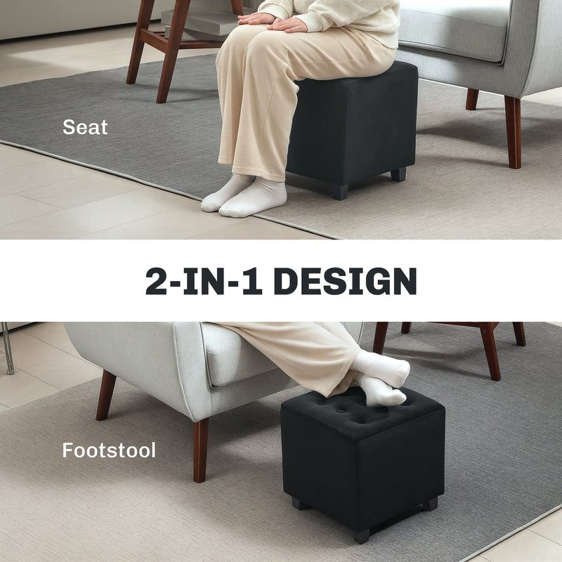 HOMCOM Square Footstool Small Ottoman with Wood Legs for Bedroom