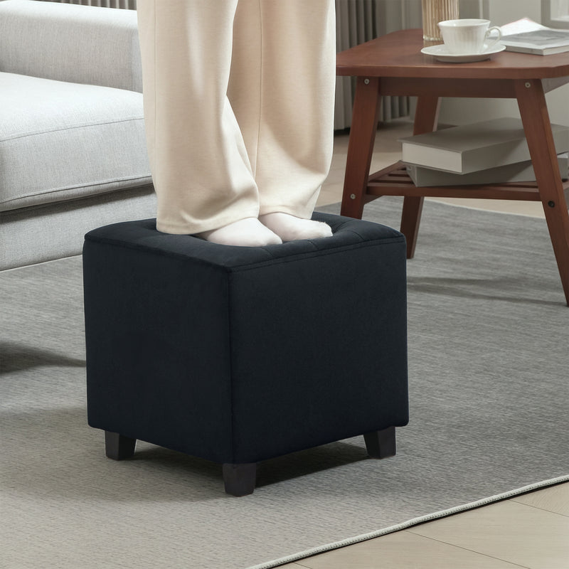 HOMCOM Square Footstool Small Ottoman with Wood Legs for Bedroom