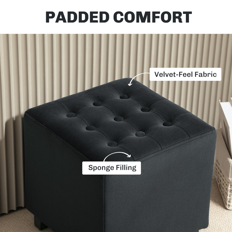 HOMCOM Square Footstool Small Ottoman with Wood Legs for Bedroom