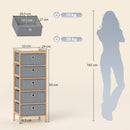 HOMCOM Chest of Drawers, 5 Drawers Dresser with Bamboo Frame, Light Grey