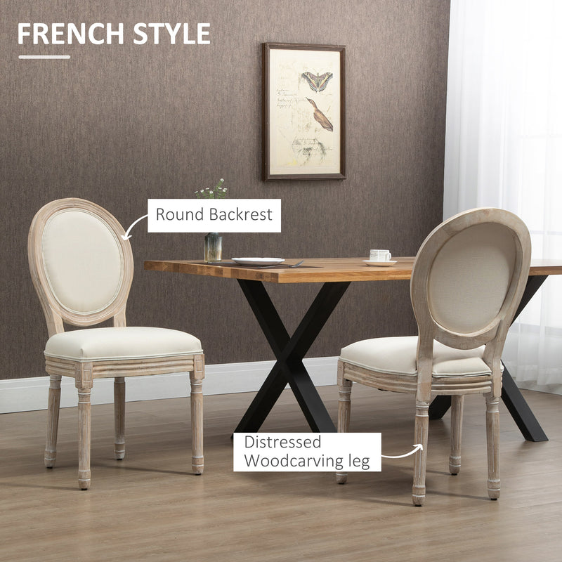 HOMCOM French-Style Dining Chairs Set of 2 with Linen Upholstery, Cream