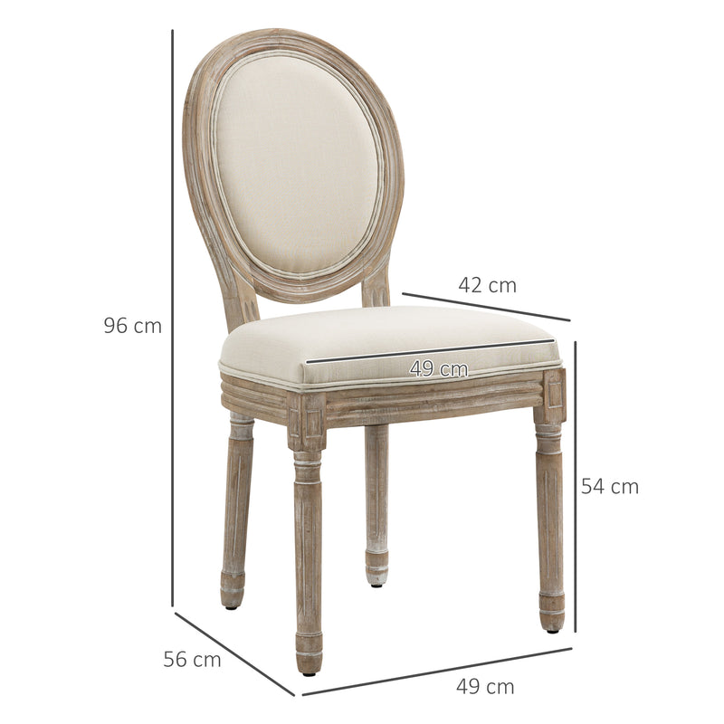 HOMCOM French-Style Dining Chairs Set of 2 with Linen Upholstery, Cream
