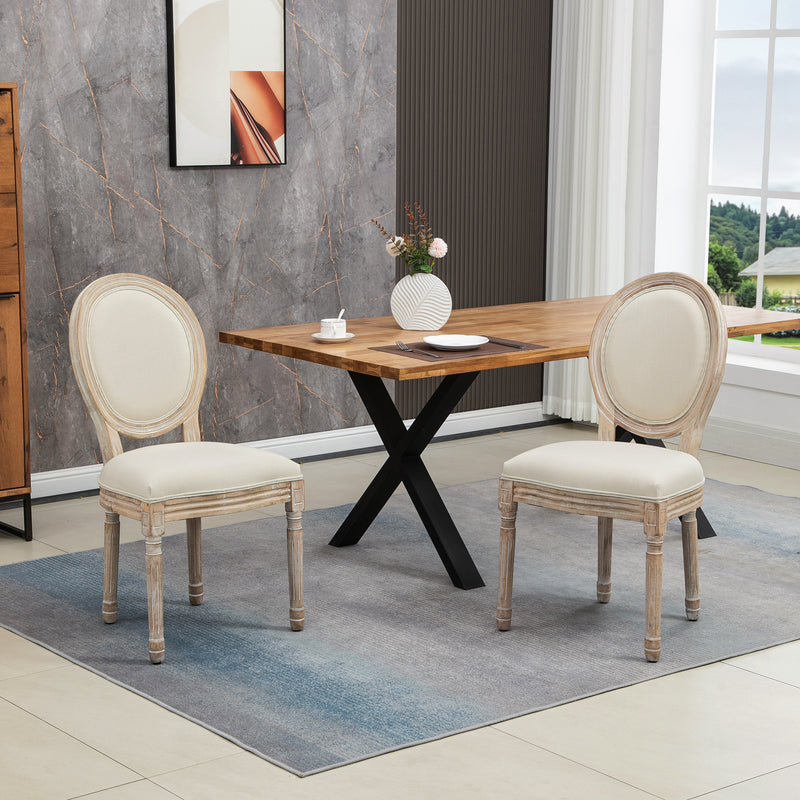 HOMCOM French-Style Dining Chairs Set of 2 with Linen Upholstery, Cream
