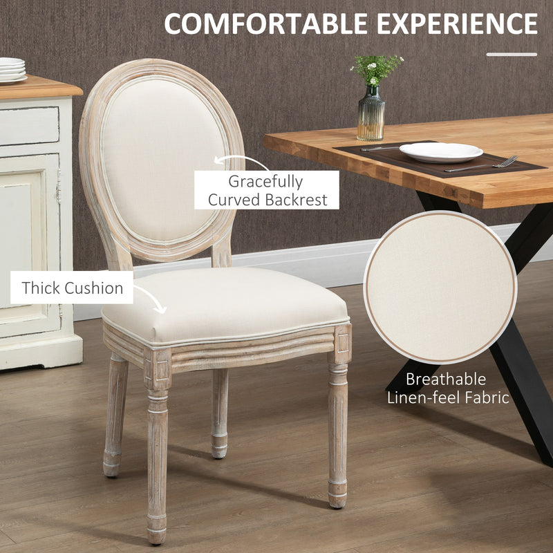 HOMCOM French-Style Dining Chairs Set of 2 with Linen Upholstery, Cream