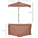 Outsunny 2.3m Half Round Parasol Garden Sun Umbrella Metal w/ Crank Brown