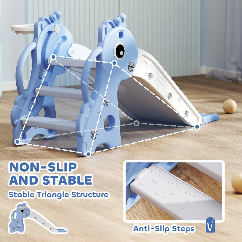 AIYAPLAY 3 in 1 Kids Slide with Climber, Basketball Hoop and Ball, Blue
