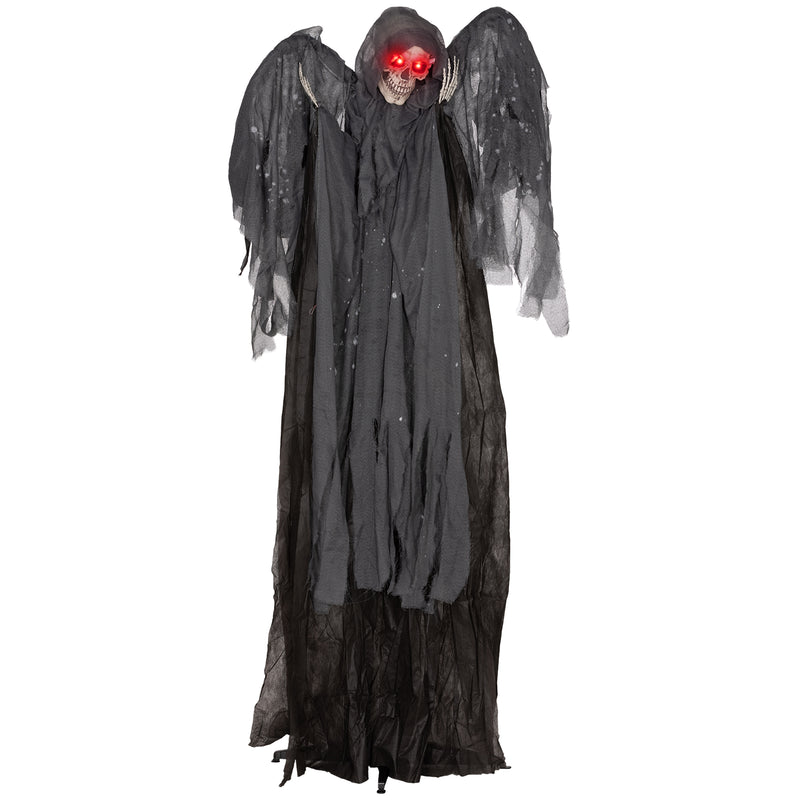 HOMCOM Winged Grim Reaper Animatronic Prop w/ Light Up Eyes, for Haunted House