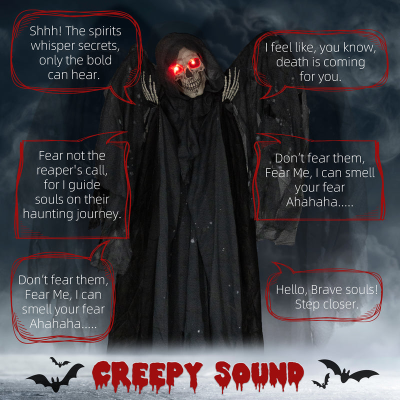 HOMCOM Winged Grim Reaper Animatronic Prop w/ Light Up Eyes, for Haunted House