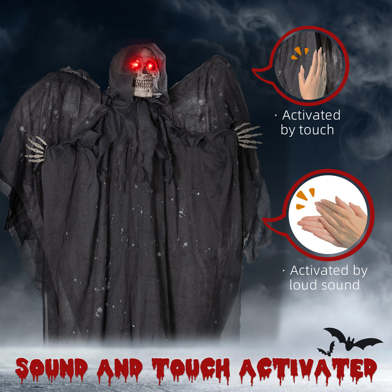 HOMCOM Winged Grim Reaper Animatronic Prop w/ Light Up Eyes, for Haunted House