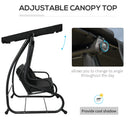 Outsunny 2-in-1 Garden Swing Chair for 3 Person w/ Adjustable Canopy Black
