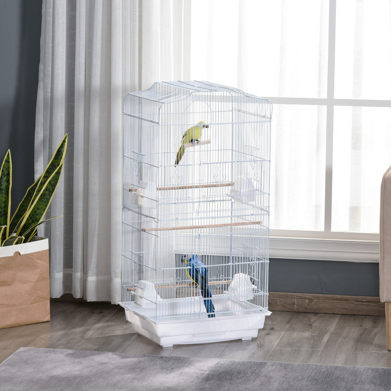 Bird Cage with Stand, Perches, Food Bowls, Swing, 46.5 x 35.5 x 92cm, White