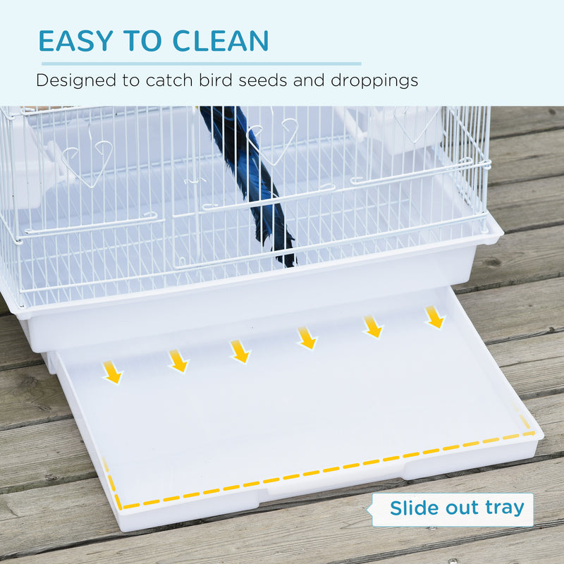 Bird Cage with Stand, Perches, Food Bowls, Swing, 46.5 x 35.5 x 92cm, White