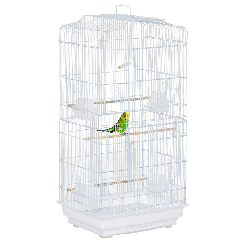 Bird Cage with Stand, Perches, Food Bowls, Swing, 46.5 x 35.5 x 92cm, White