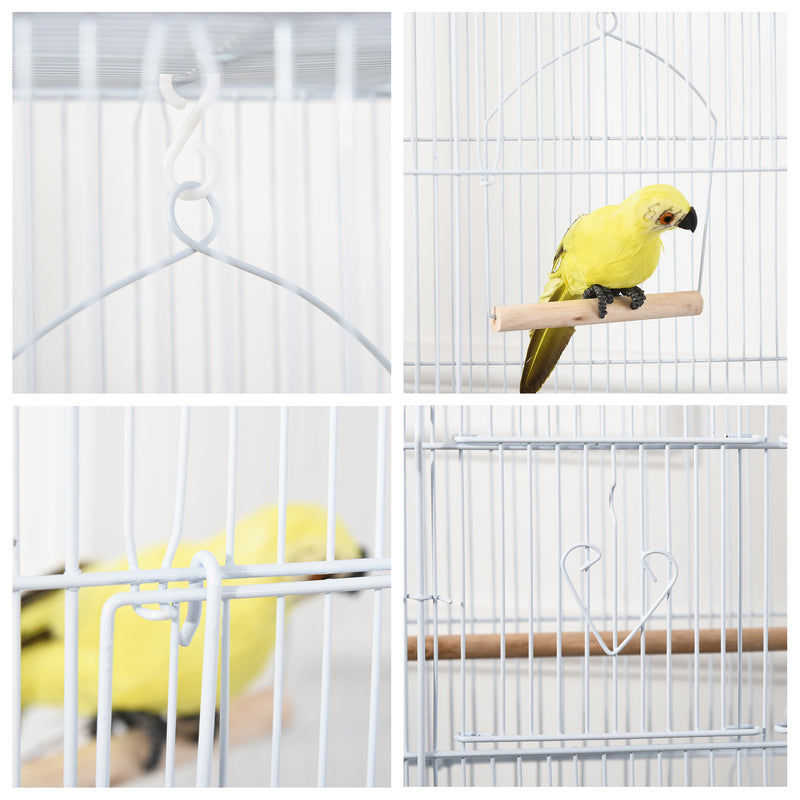 Bird Cage with Stand, Perches, Food Bowls, Swing, 46.5 x 35.5 x 92cm, White