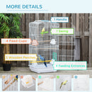 Bird Cage with Stand, Perches, Food Bowls, Swing, 46.5 x 35.5 x 92cm, White