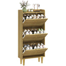 HOMCOM Narrow Shoe Cabinet, Shoe Storage Cabinet with 3 Flip Drawers, Oak