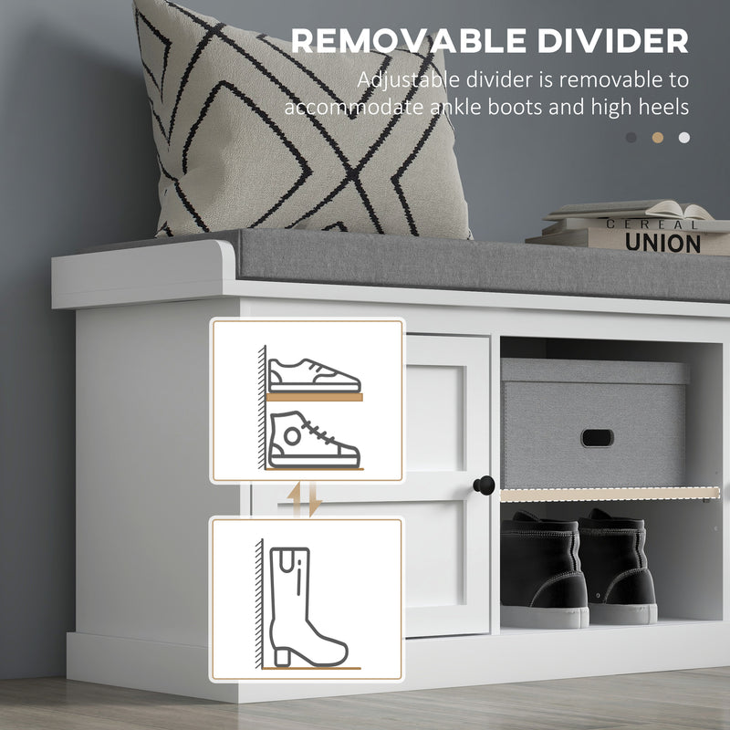 HOMCOM Shoe Storage Bench with Cushion 2 Cabinets for Entryway Hallway White