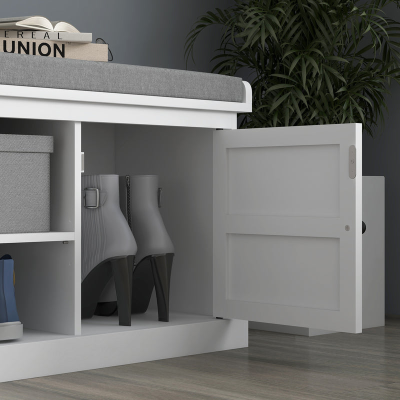 HOMCOM Shoe Storage Bench with Cushion 2 Cabinets for Entryway Hallway White