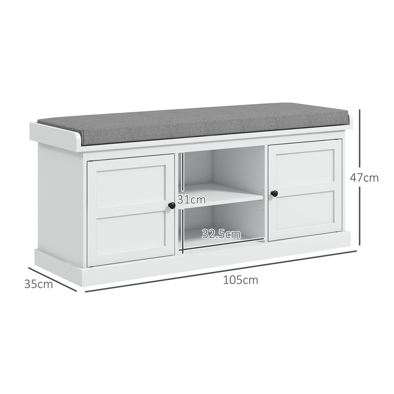 HOMCOM Shoe Storage Bench with Cushion 2 Cabinets for Entryway Hallway White