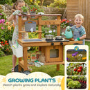 AIYAPLAY Wooden Mud Kitchen with Wheels, Stove, Stainless Steel Accessories