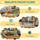 AIYAPLAY Wooden Mud Kitchen with Wheels, Stove, Stainless Steel Accessories