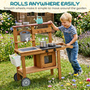 AIYAPLAY Wooden Mud Kitchen with Wheels, Stove, Stainless Steel Accessories