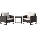 Outsunny 3PCS Rattan Bistro Set Glass Top Table and Chairs with 4 Cushions