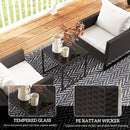 Outsunny 3PCS Rattan Bistro Set Glass Top Table and Chairs with 4 Cushions