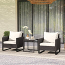Outsunny 3PCS Rattan Bistro Set Glass Top Table and Chairs with 4 Cushions