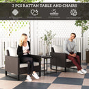 Outsunny 3PCS Rattan Bistro Set Glass Top Table and Chairs with 4 Cushions