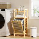 HOMCOM Removable 37L Laundry Hamper with Bamboo Bathroom Storage Cabinet