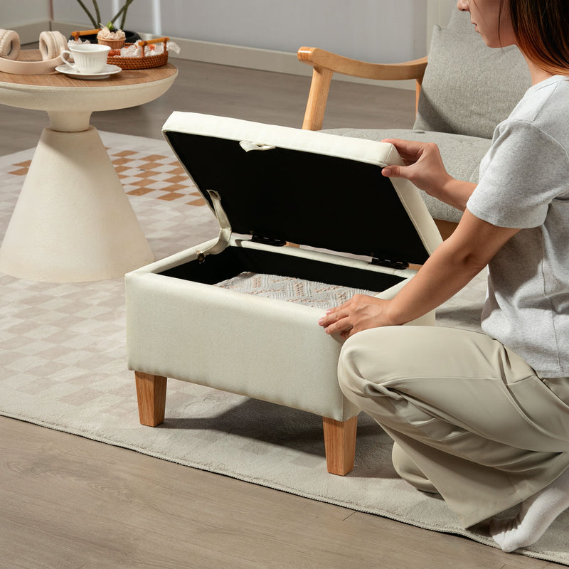 HOMCOM Linen Storage Ottoman Storage Box with Rubberwood Legs