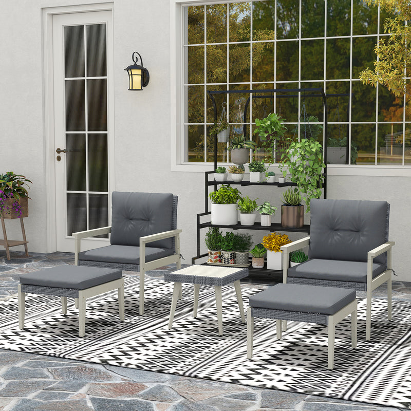 Outsunny 5 Pieces Rattan Patio set with Acacia Wood Top Coffee Table