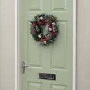 40cm Hanging Christmas Wreath with Red Berries and Silver Baubles