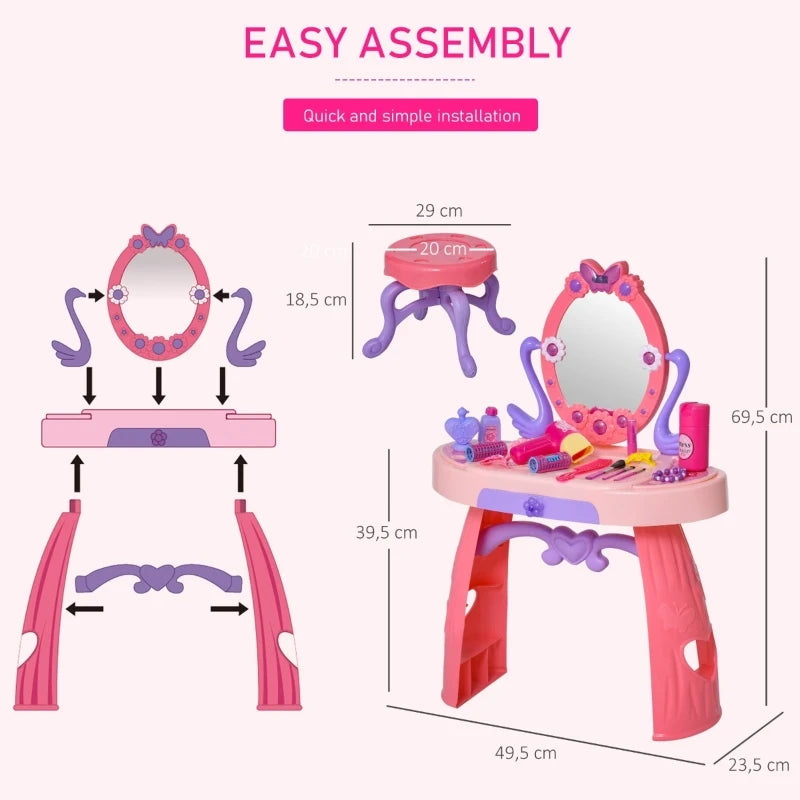 HOMCOM Dressing Table Playset - Pink Purple