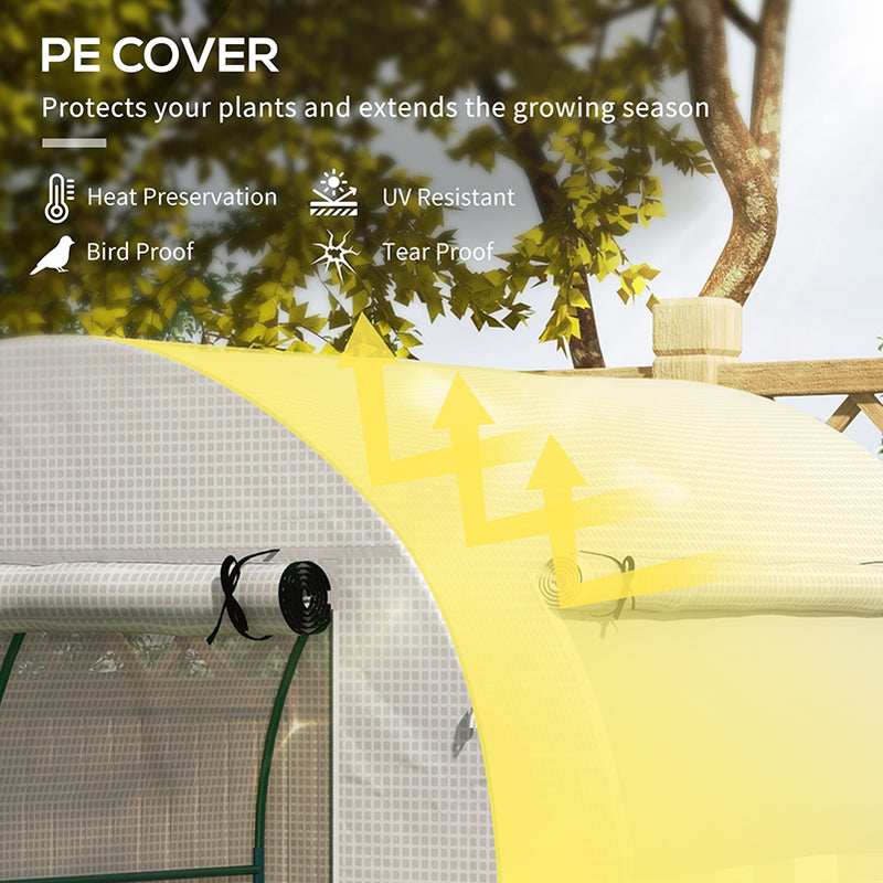 Outsunny Walk in Polytunnel Greenhouse with Roll-up Window and Door, White