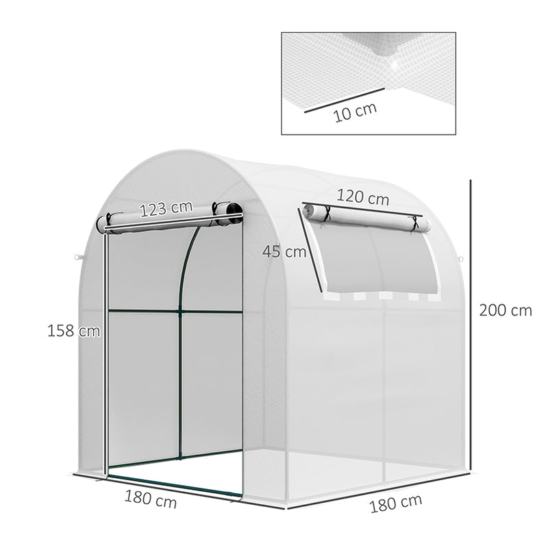 Outsunny Walk in Polytunnel Greenhouse with Roll-up Window and Door, White