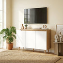 HOMCOM Sideboard Storage Cabinet With 5 Rubberwood Legs, White And Oak